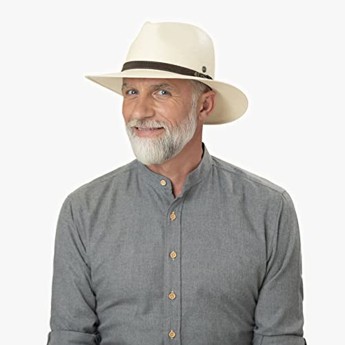 Lierys Sombrero Panamá Traveller The Striking de Hombre - Sombrero 100% de Paja panamá - Fabricado a Mano en Ecuador - Sombrero de Hombre S-XXL Natural XL (61-62 cm)