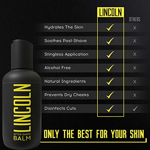 LINCOLN Bálsamo After Shave Hombre con Aloe Vera y Vitamina E - Aftershave For Men, Alivia e Hidrata la Piel - After Shave Balsamo Locion Afeitado, Previene la Irritación - After Shave Natural, 150ml