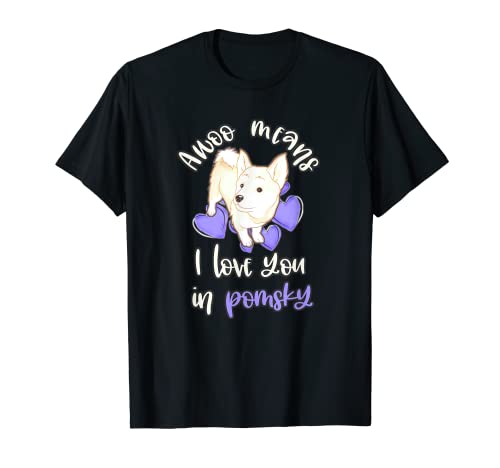 Lindo Awoo significa que te amo en Pomsky púrpura corazones perro meme Camiseta