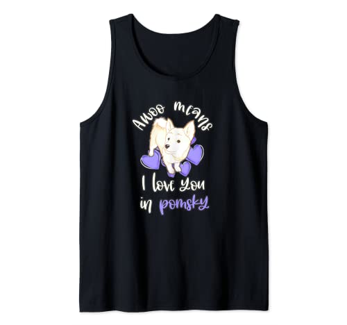 Lindo Awoo significa que te amo en Pomsky púrpura corazones perro meme Camiseta sin Mangas