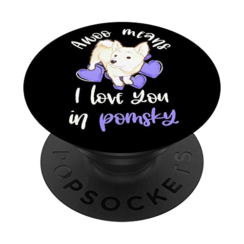 Lindo Awoo significa que te amo en Pomsky púrpura corazones perro meme PopSockets PopGrip Intercambiable