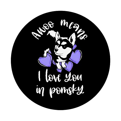 Lindo Awoo significa que te amo en Pomsky púrpura corazones perro meme PopSockets PopGrip Intercambiable