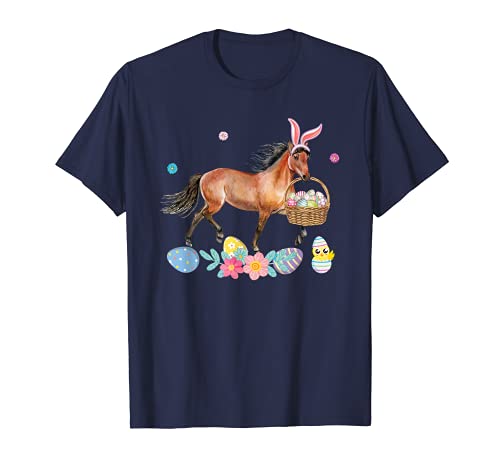 Lindo caballo conejo orejas Pascua huevos cesta caballo chica Camiseta