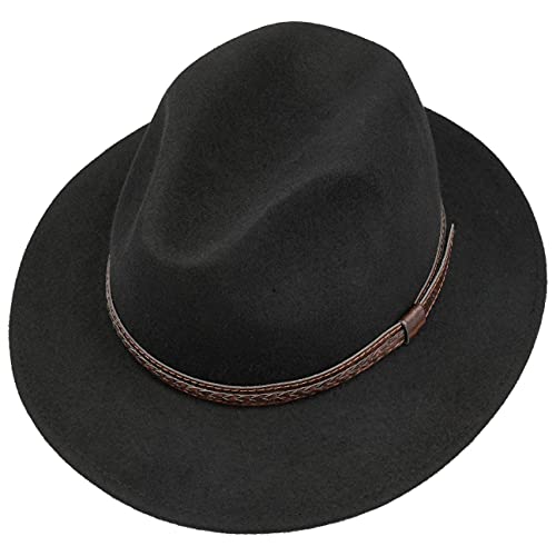 LIPODO Sombrero de Lana Kentucky, Hombre - Sombrero de Lana 100% - Sobrero de Fieltro Fabricado en Italia - Sombrero Traveller con Cinta de Cuero Negro M (56-57 cm)