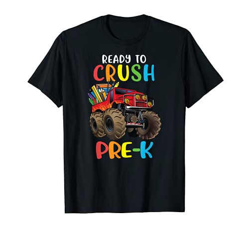 Listo para aplastar Preescolar Pre-k Volver a la escuela Monster Truck Camiseta