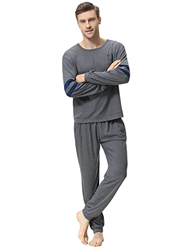 Litherday Pijamas Hombre Invierno de Manga Larga Ropa de Dormir Larga Cálido con Pantalon y Camiseta para Hombre 2 Piezas Conjunto Pijama Hombre,Gris Oscuro-Style C,M