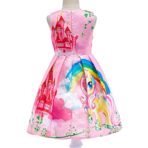 Lito Angels Vestido de Unicornio para Niñas, Ropa Casual de Verano, Talla 5-6 años, Estilo C - Rosa
