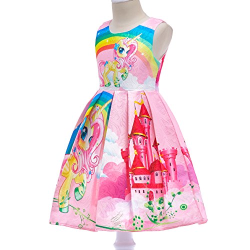 Lito Angels Vestido de Unicornio para Niñas, Ropa Casual de Verano, Talla 5-6 años, Estilo C - Rosa