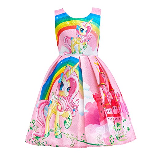 Lito Angels Vestido de Unicornio para Niñas, Ropa Casual de Verano, Talla 5-6 años, Estilo C - Rosa