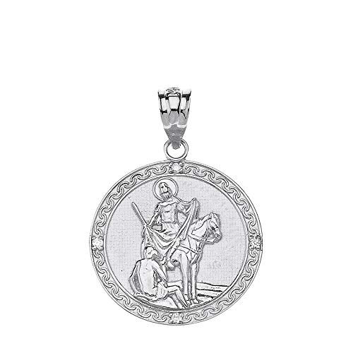 Little Treasures - Collar con Colgante de círculo Grabado de Plata de Ley con diseño de San Martín (Incluye Cadena de 45,7 cm)
