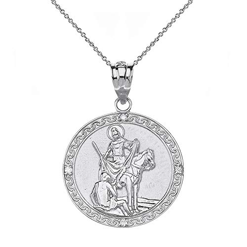 Little Treasures - Collar con Colgante de círculo Grabado de Plata de Ley con diseño de San Martín (Incluye Cadena de 45,7 cm)