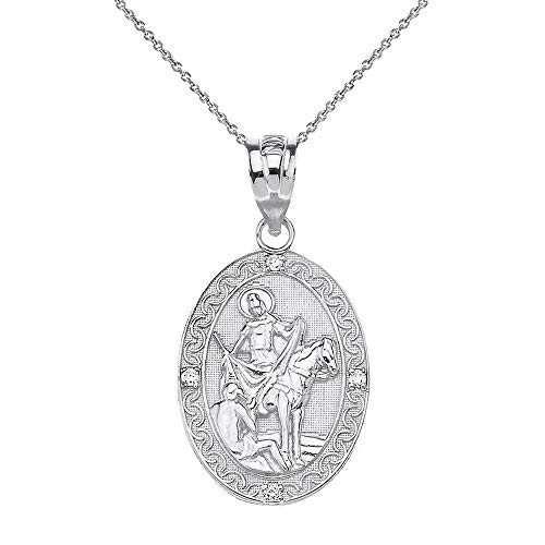 Little Treasures - Collar con Colgante Ovalado de Plata de Ley con Grabado de San Martín (Incluye Cadena de 45,7 cm)