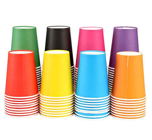 Liuer Vasos de Papel Desechables Tazas de Fiesta, 120PCS Vasos Carton de Colores Biodegradables 9 Ounces para Servir el Café el Té Agua Zumo Bebidas Calientes y Frías Bodas Bricolaje (14 Colores)