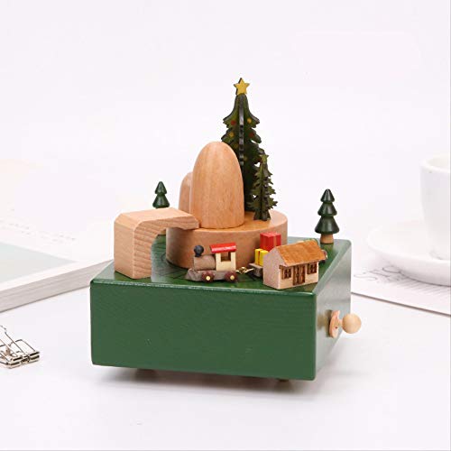 Liujingxue Caja de música de Madera Regalo de cumpleaños tiovivo-go-Redondo Adornos caseros de carrusel 11x11x15cm Tren de Navidad