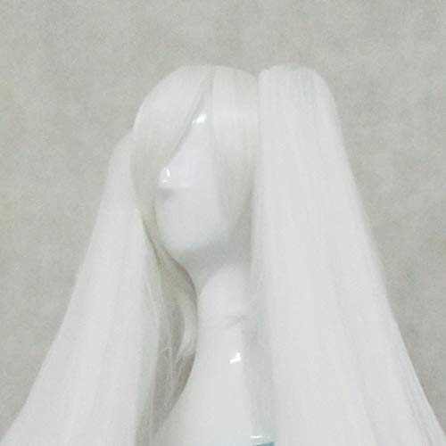 LJYNB Pelucas de cosplay Pelo sintético de fibra de alta temperatura Cabello largo blanco con coletas dobles + red para el cabello gratis