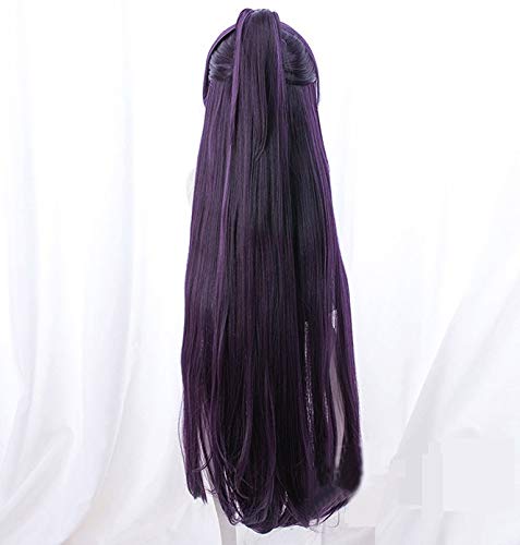 LJYNB Pelucas de Cosplay Yatogami Tohka, pelo sintético de fibra de alta temperatura, pelo largo morado oscuro con coletas + red para el pelo gratis