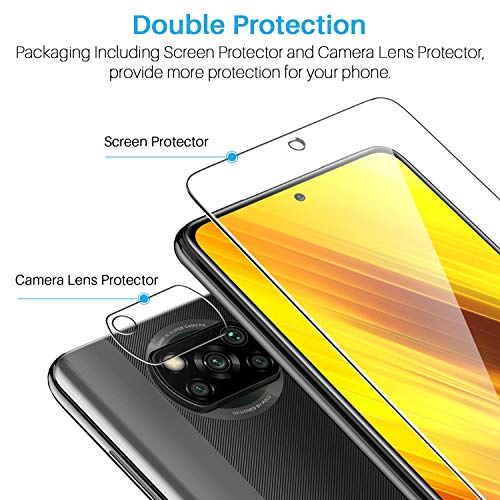 LK 6 Pack Protector de Pantalla Compatible con Xiaomi Poco X3 NFC/Poco X3 Pro, Contiene 3 Pack Cristal Vidrio Templado y 3 Pack Protector de Lente de cámara, Doble Protección, Marco de Posicionamiento