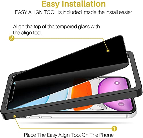LK Compatible con iPhone 11 6.1 Pulgada Protectora de Privacidad, 2 Pack Cristal Templado y 2 Pack de Protector de Cámara Película Protectora de Pantalla Negra