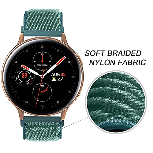 Lobnhot 20mm Solo Loop Compatible con Correa de Reloj de Samsung Galaxy Watch Active 2(40mm/44mm)/Watch 3 41mm/Watch 42mm/Gear S2 Classic, Nylon Elástico Ajustables (20mm-Pino Verde)
