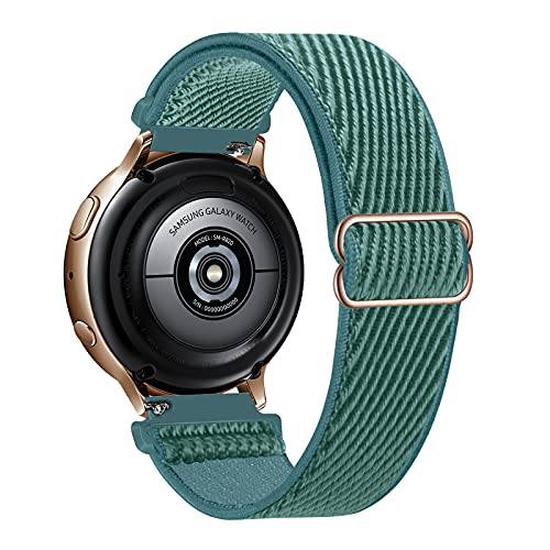 Lobnhot 20mm Solo Loop Compatible con Correa de Reloj de Samsung Galaxy Watch Active 2(40mm/44mm)/Watch 3 41mm/Watch 42mm/Gear S2 Classic, Nylon Elástico Ajustables (20mm-Pino Verde)