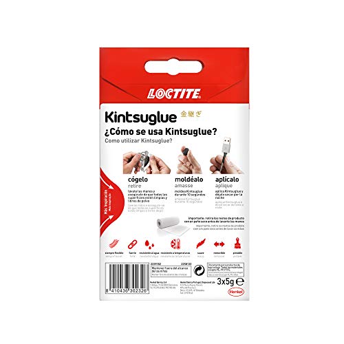 Loctite Kintsuglue, masilla flexible negra para reparar, reconstruir y proteger objetos, masilla adhesiva moldeable, adhesivo impermeable y removible, 3 x 5 g