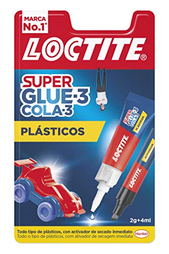 Loctite Super Glue-3, adhesivo instantáneo plasticos dificiles, 1 x 2gr+4ml