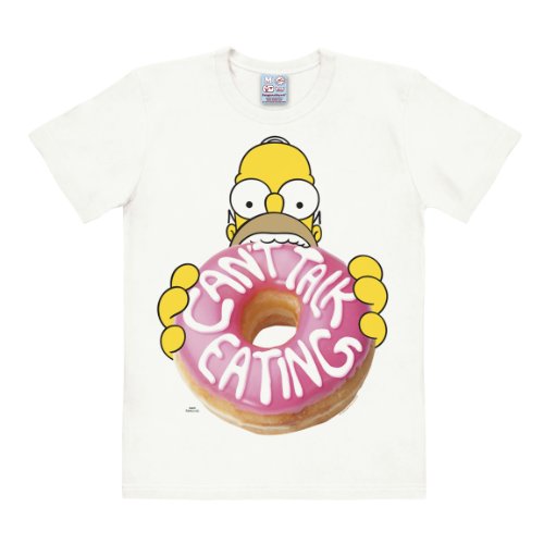 Logoshirt Camiseta Homer - El Dónut - Camiseta Los Simpson - The Simpsons - Homer - Doughnut - Camiseta con Cuello Redondo Blanco Antiguo - Diseño Original con Licencia, Talla XS