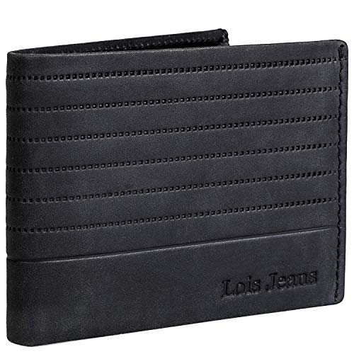 Lois - Cartera Hombre Piel Genuina Cuero. Monedero, Tarjetero con Sistema Bloqueo RFID. Marca Original. Diseñada en España 202211, Color Negro