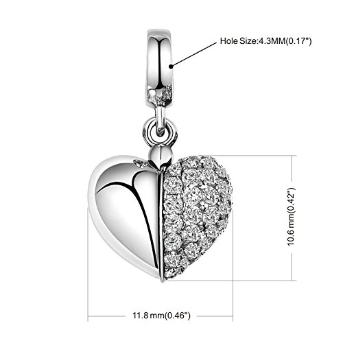 Lovans Abalorio de plata de ley 925 con forma de corazón para pulseras Pandora, Cristal, Circonita cúbica sintética Cubic Zirconia,