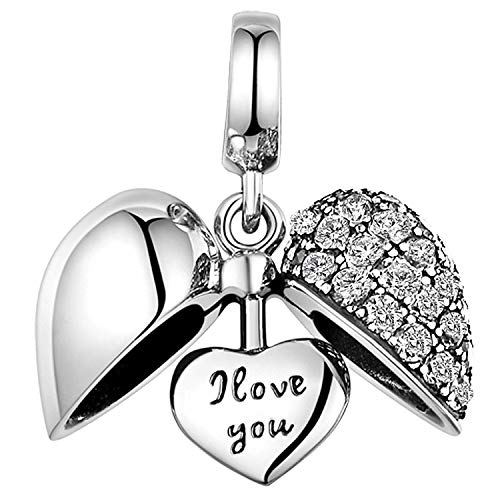 Lovans Abalorio de plata de ley 925 con forma de corazón para pulseras Pandora, Cristal, Circonita cúbica sintética Cubic Zirconia,