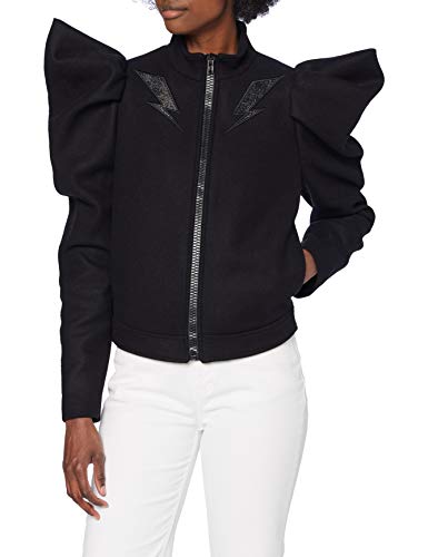 Love Moschino accentuated Sleeves Jacket_Sparkling Logo Embroidery in The Back Chaqueta, Negro, 38 para Mujer