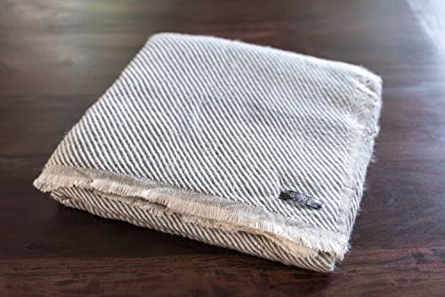 Lujosa manta de cachemira de 100% lana de cachemira, 125 cm x 250 cm, tejida a mano en Nepal, ideal como manta para sofá y cama (rayas grises claras)