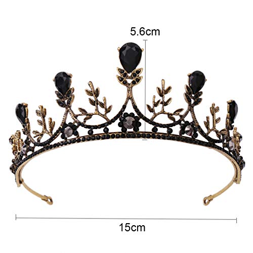 Lurrose - Tiara de corona negra para novia, boda, reina, coronas y tiaras para damas y niñas