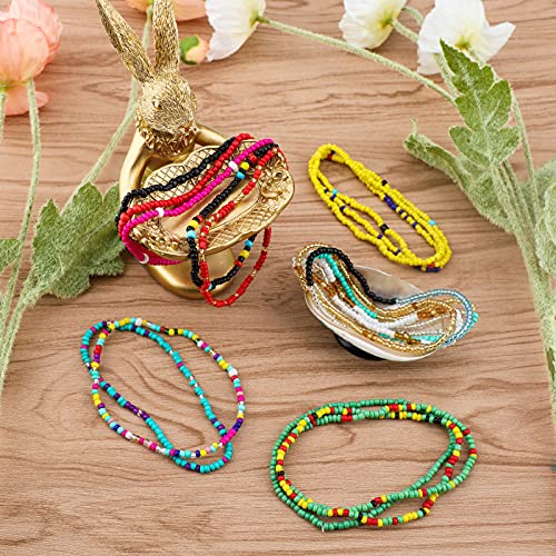 LUTER 18 Piezas Tobilleras Cuentas Pulsera Elástica Bohomenian Tobilleras Colores Cuentas Coloridas Hechas a Mano Joyería para Niñas Mujeres