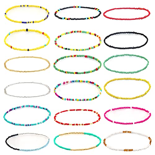 LUTER 18 Piezas Tobilleras Cuentas Pulsera Elástica Bohomenian Tobilleras Colores Cuentas Coloridas Hechas a Mano Joyería para Niñas Mujeres