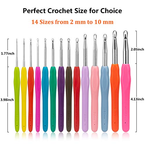 Luxebell Ganchillos Crochet Ergonómicos Agujas de Punto Coloridas con Mango de Goma Set de Ganchos de Tejer con Accesorios Bolsa Portable (14PCS)