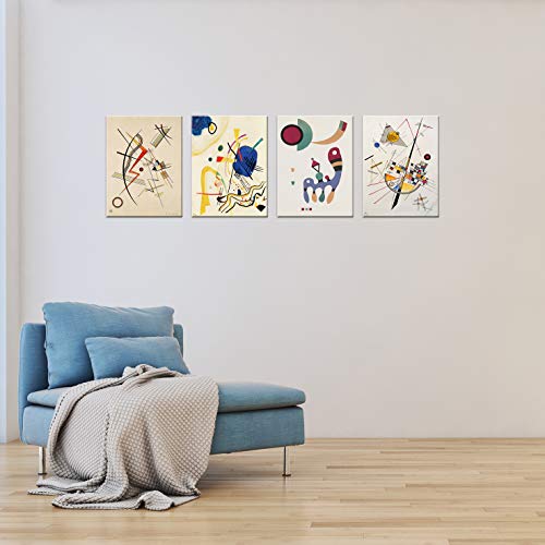 LuxHomeDecor Cuadros Kandinsky 4 piezas 40 x 30 cm Impresión sobre lienzo con bastidor de madera Arte decoración