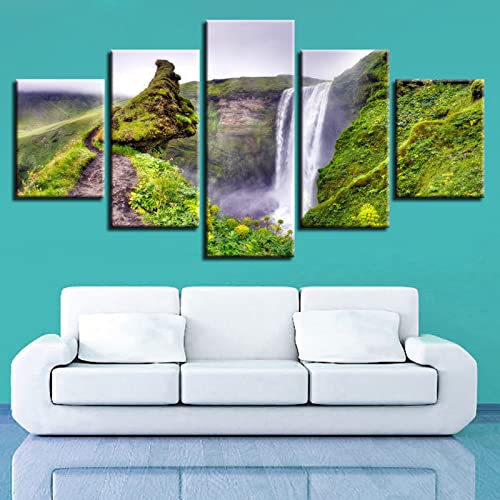 LWJPD Cuadro sobre Lienzo 150x80cm Sin Marco 5 piezas Cuadros Decorativos Impresos Para Pared, Hermosa Cascada, Camino De Montaña Verde, Paisaje Natural, Lienzo, Pintura