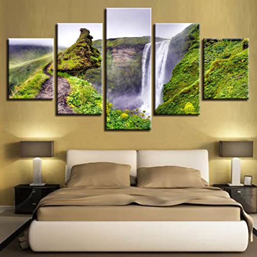 LWJPD Cuadro sobre Lienzo 150x80cm Sin Marco 5 piezas Cuadros Decorativos Impresos Para Pared, Hermosa Cascada, Camino De Montaña Verde, Paisaje Natural, Lienzo, Pintura