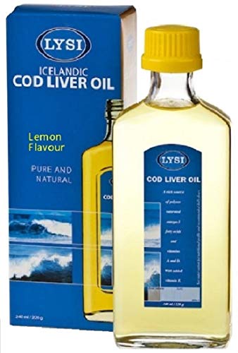 Lysi Aceite de hígado de bacalao alto en Omega 3 240 ml líquido sabor limón a partir de 6 meses en adelante Pescado islandés puro limpio