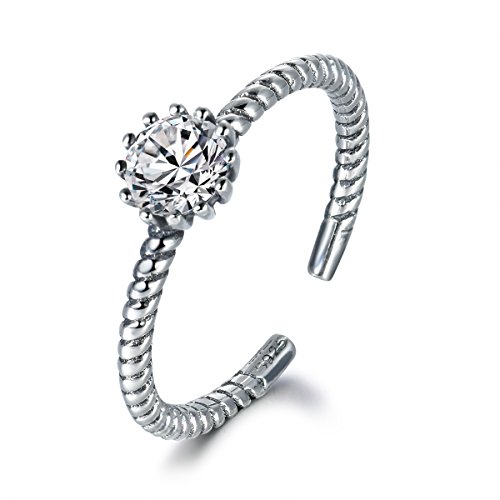 LYTOPTOP Anillo de plata de ley con circonita cúbica blanca para el pulgar, anillo de cuerda ajustable, joyería de boda para mujer