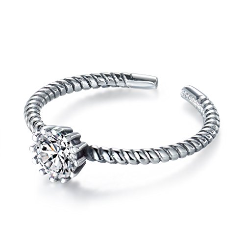 LYTOPTOP Anillo de plata de ley con circonita cúbica blanca para el pulgar, anillo de cuerda ajustable, joyería de boda para mujer