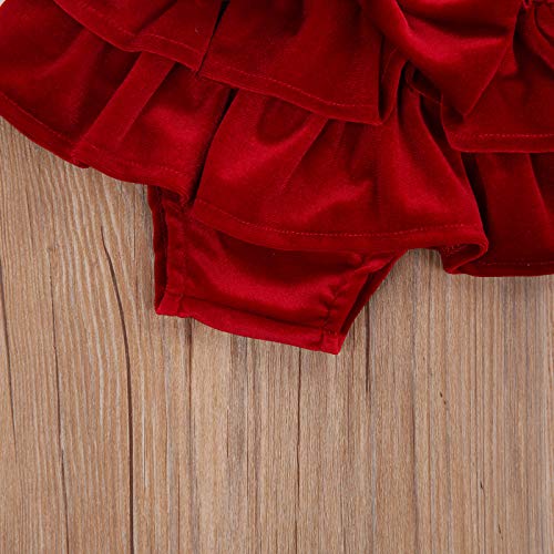 MAHUAOYIXI 3 unidades de Navidad de manga larga con pelele de color liso, informal, princesa, vestido de Navidad, bonito vestido de algodón, cómodo para niña, elegante, rojo, 0- 6 Meses
