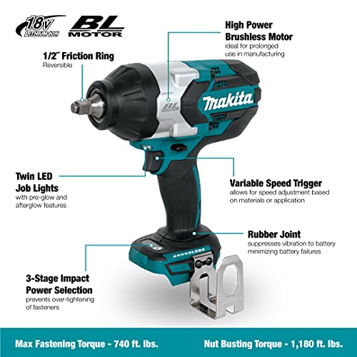 MAKITA DTW1002Z - Llave de impacto 18V 1.050nm BL 1/2"