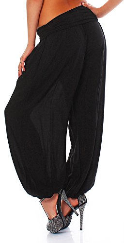 Malito Mujer Bombacho en Muchos Colores y Patrones Pantalón Aladdin Yoga S1482 (Negro 1482, Adecuado de la Talla 36 hasta 44)