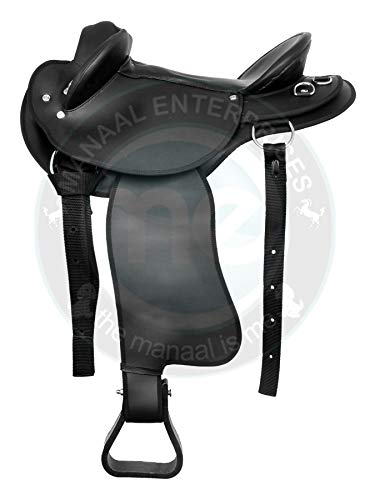Manaal Enterprises - Sillín Australiano sintético HB Sillín Australiano de Media Raza para Caballo de 35,5 a 45,7 cm, 15" Inch Seat, Negro