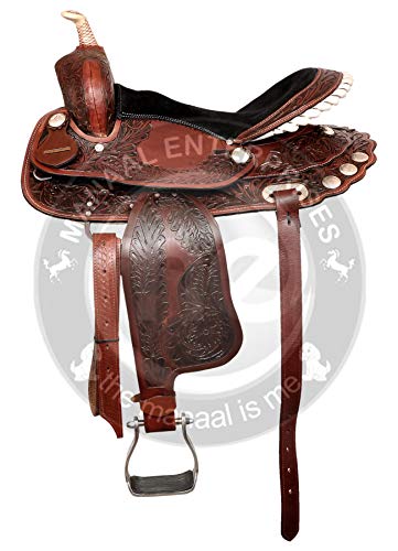 Manaal Enterprises Taquilla de silla de montar de cuero occidental para adultos, cabeza a juego, cuello de pecho y riendas, tamaño 14-18... (asiento de 15.4 pulgadas)