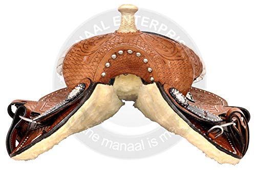 Manaal Enterprises Taquilla de silla de montar de cuero occidental para adultos, cabeza a juego, cuello de pecho y riendas, tamaño 14-18... (asiento de 15 pulgadas)