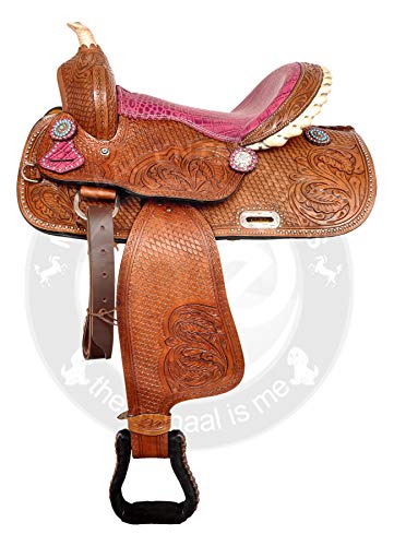 Manaal Enterprises Taquilla de silla de montar de cuero occidental para adultos, cabeza a juego, cuello de pecho y riendas, tamaño 14-18... (asiento de 15.4 pulgadas)