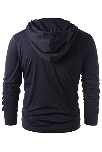 Manfis Sudadera para hombre de piel de patchwork, estilo medieval, de manga larga, con capucha, túnica medieval, sudadera con capucha, gruesa